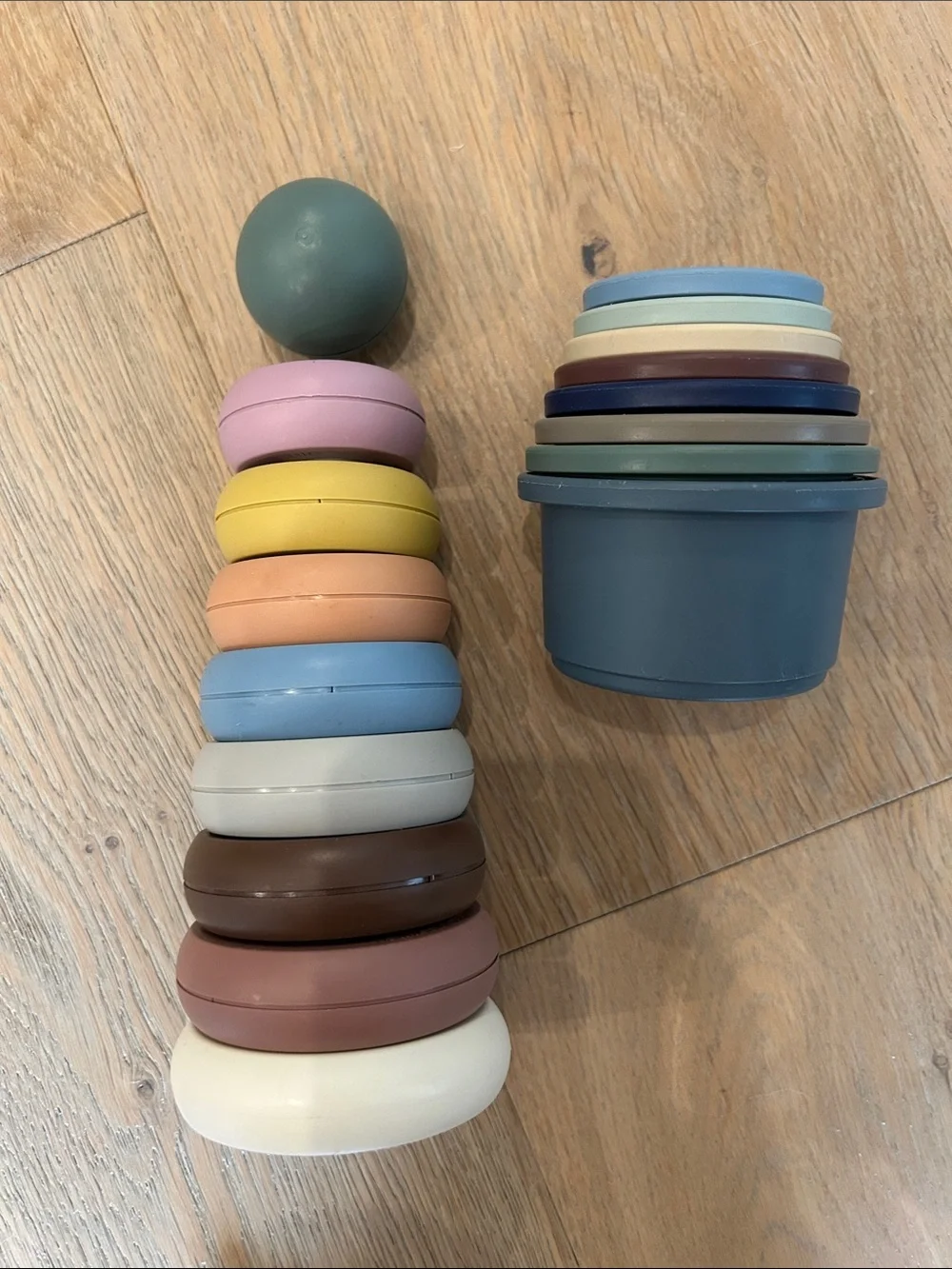 Mushie Stacking Rings and Nesting Cups Toy - Multicolor Pastel